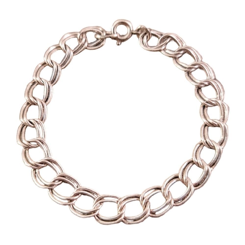 Vintage Sterling Double Curb Charm Bracelet